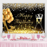 Schwarz Golden Luftballons Bokeh Glücklich Geburtstag Hintergrund